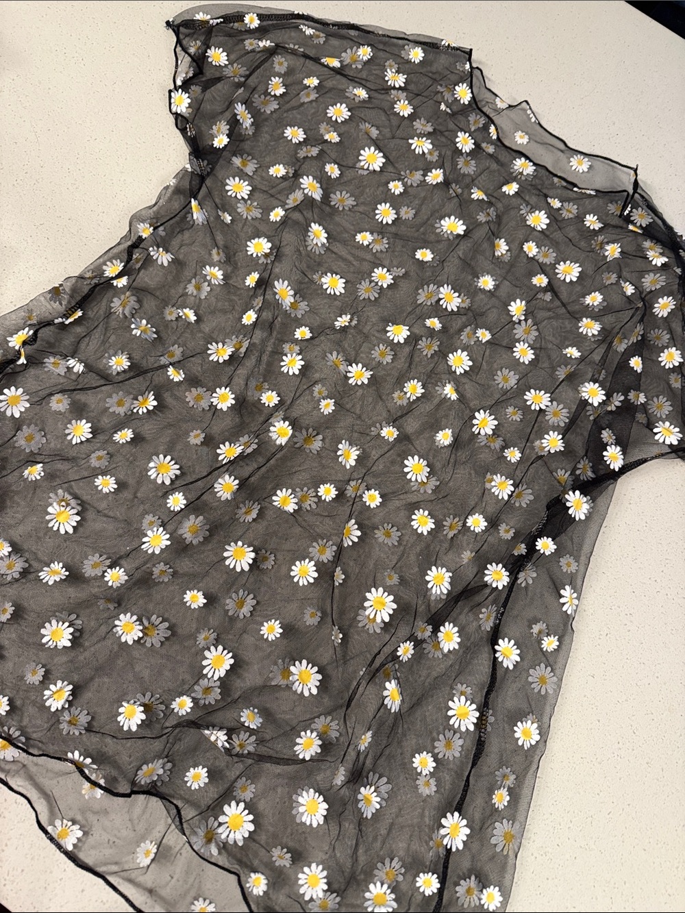 Sheer Black Mesh Daisy Floral Top